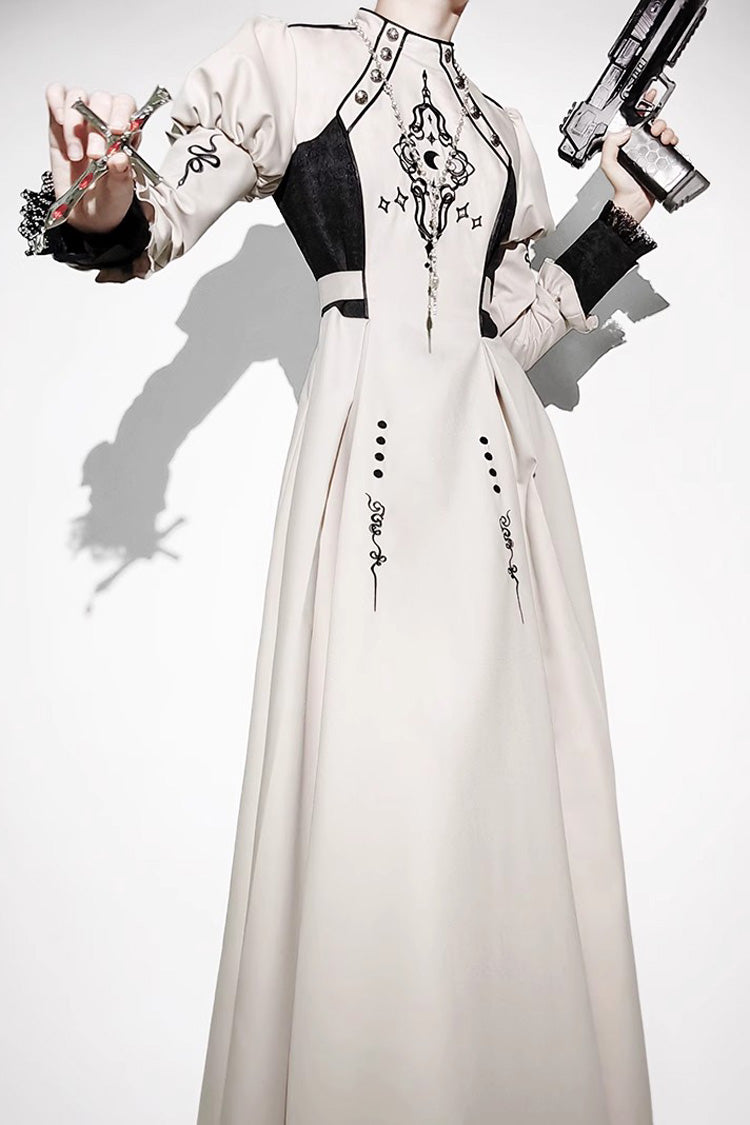 Ivory Moon Talisman Print Gothic Full-Length Gown