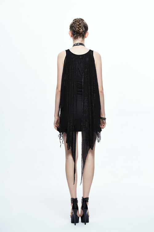 Punk Dress with Bat Wings and Spider Web Shawl