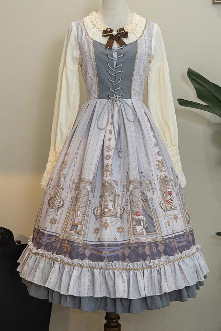Demon Print Lantern Sleeve Dress with Ruffles - Elegant
