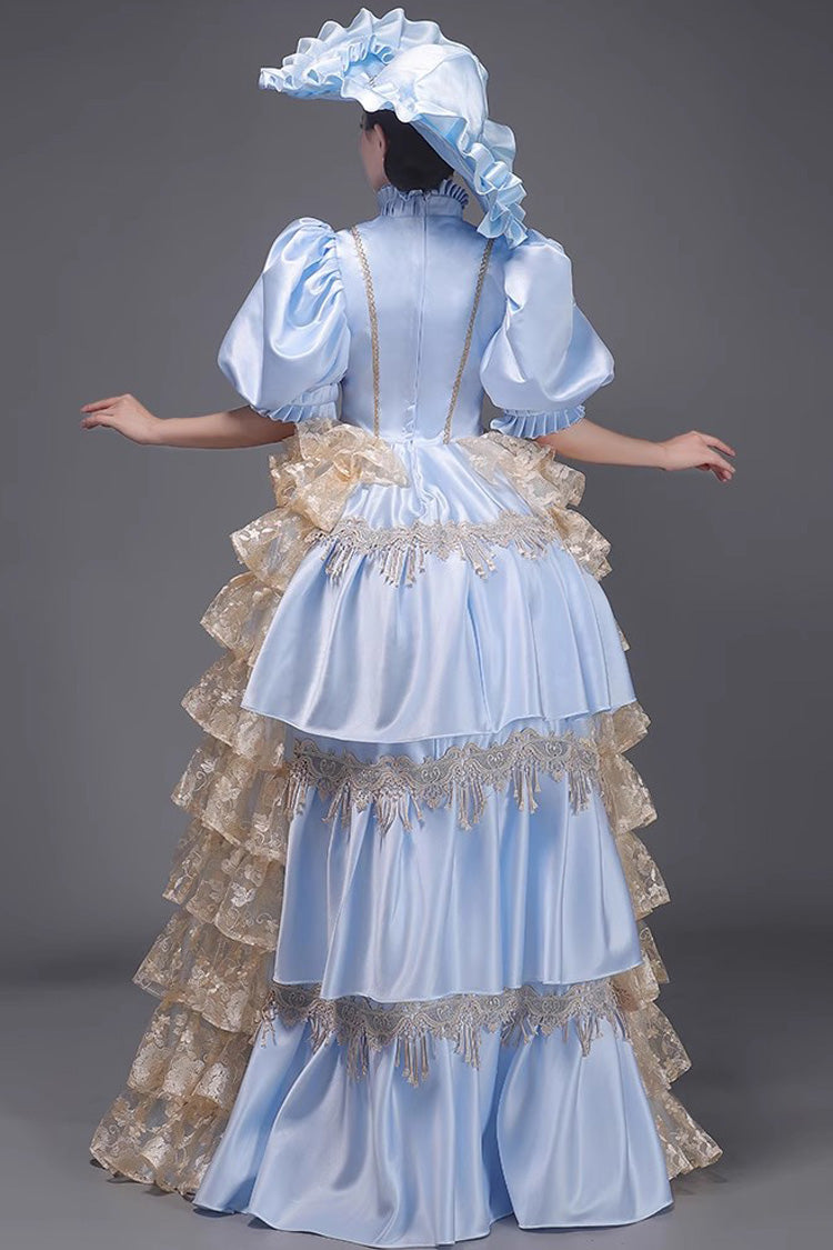 Ruffled Victorian Dress with Layered Textile - European