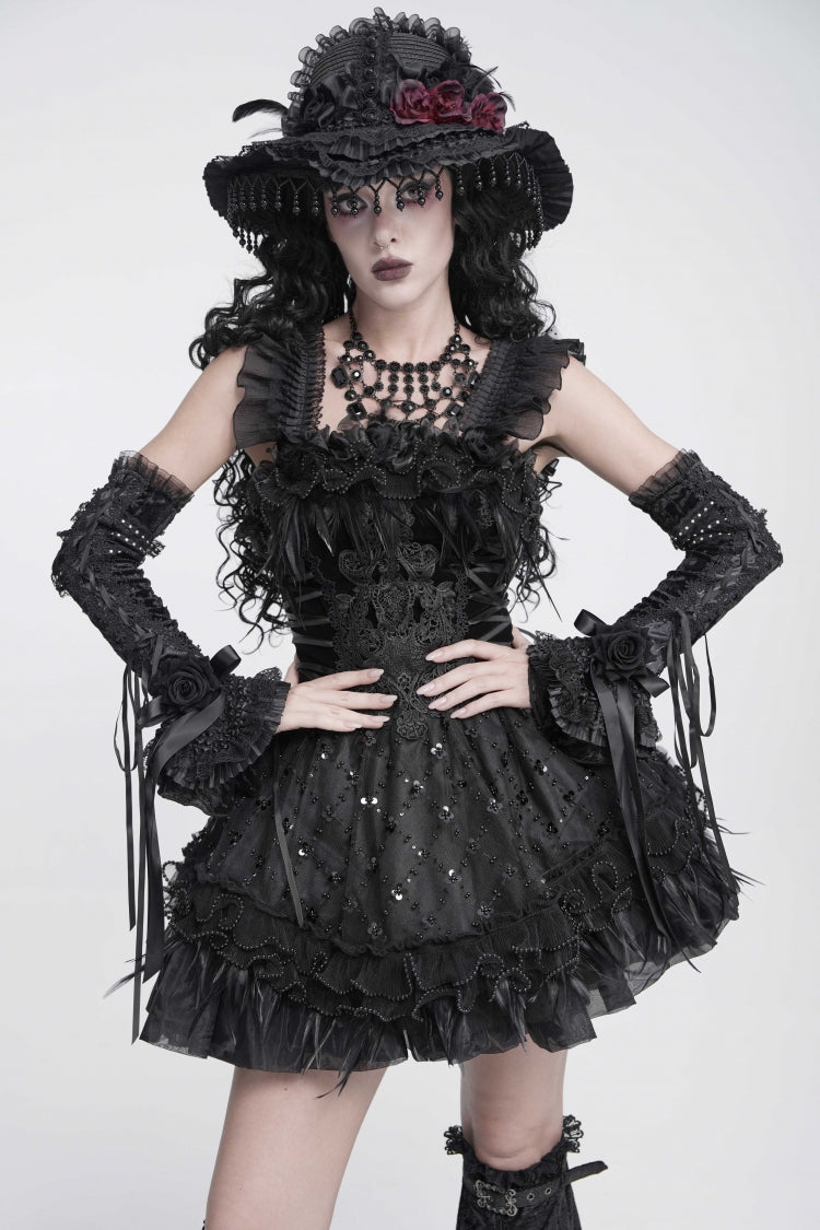 Gothic Royal Arm Sleeves with Lace-Up & Bow Accent for Women