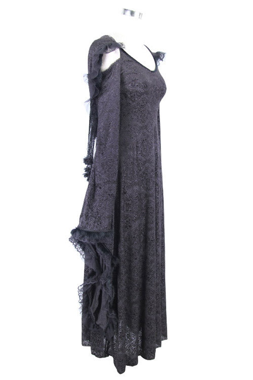 Gothic Oversized Cuffs Stretchy Floral Off-Shoulder Hooded Maxi Dress