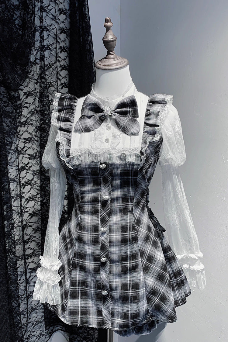 Feather Ode Stand Collar Long Sleeve Ruffled Bow Lace Japanese Streetwear Dress with Shorts