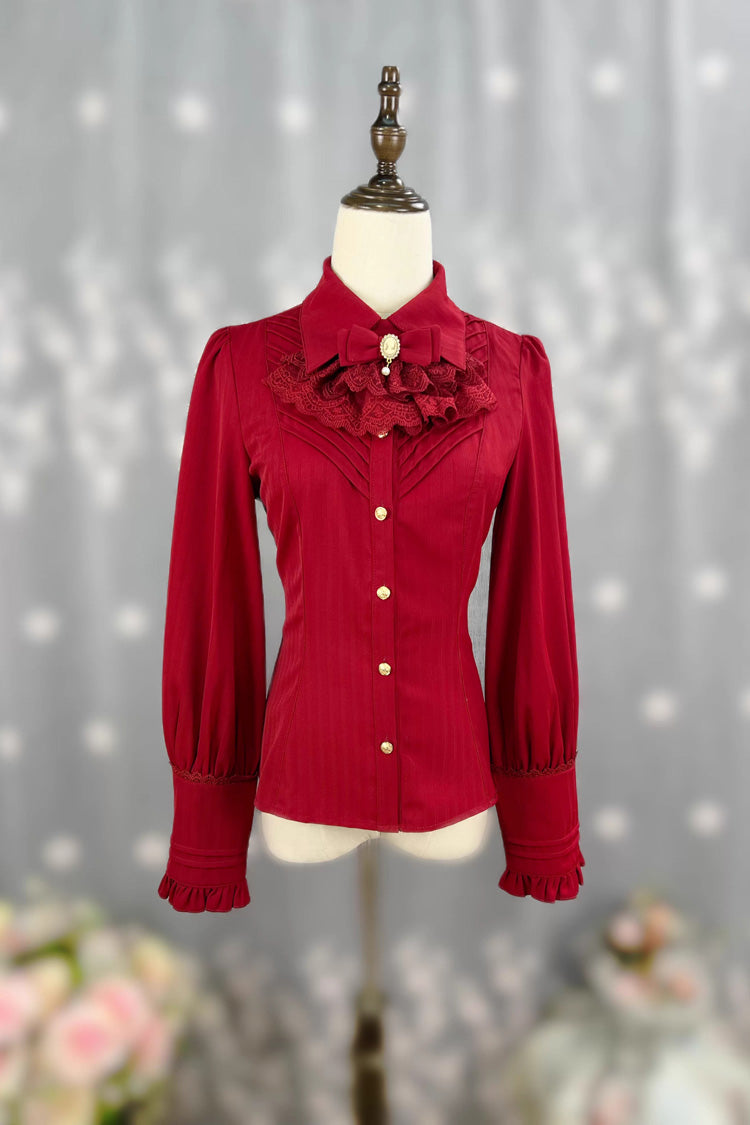 Enchanted Dreamland Lapel Collar Long Sleeve Ruffled Lace Fitted Elegant Lolita Blouse in Six Colors