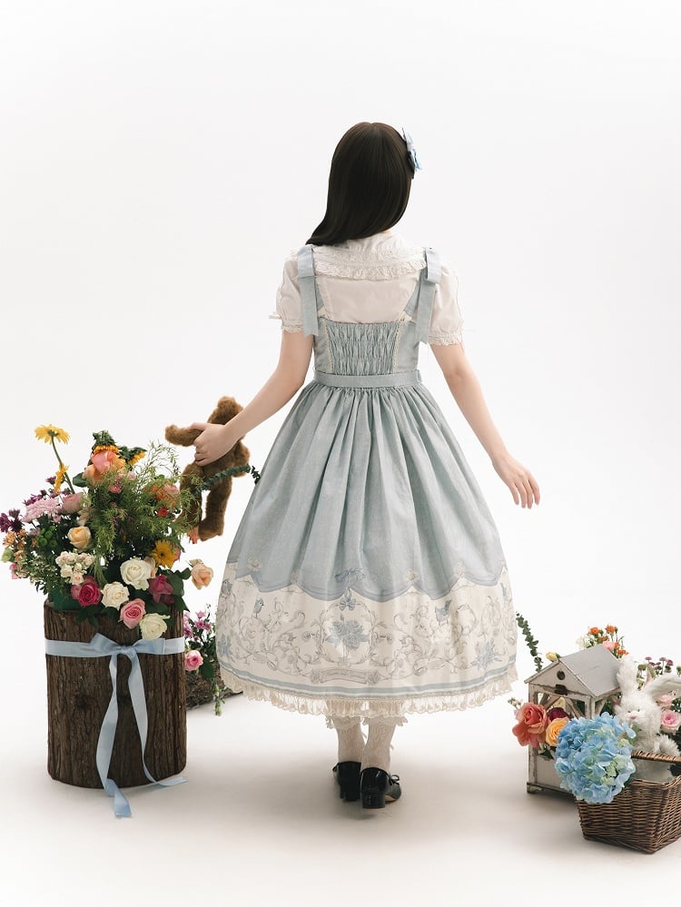 Floral Blue Lolita Jumper Skirt Print and Titmouse