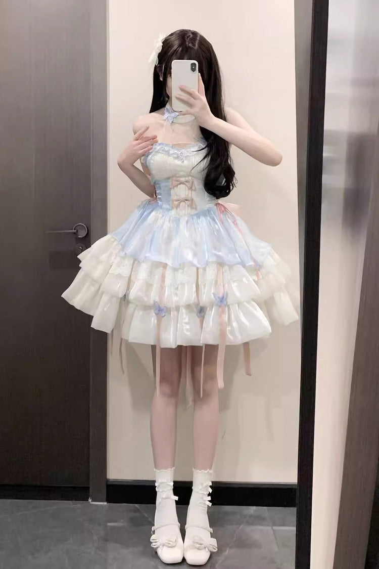 Sleeveless Sweet Elegant Princess Lolita Multi-Layer Ruffle Dress 3 Colors