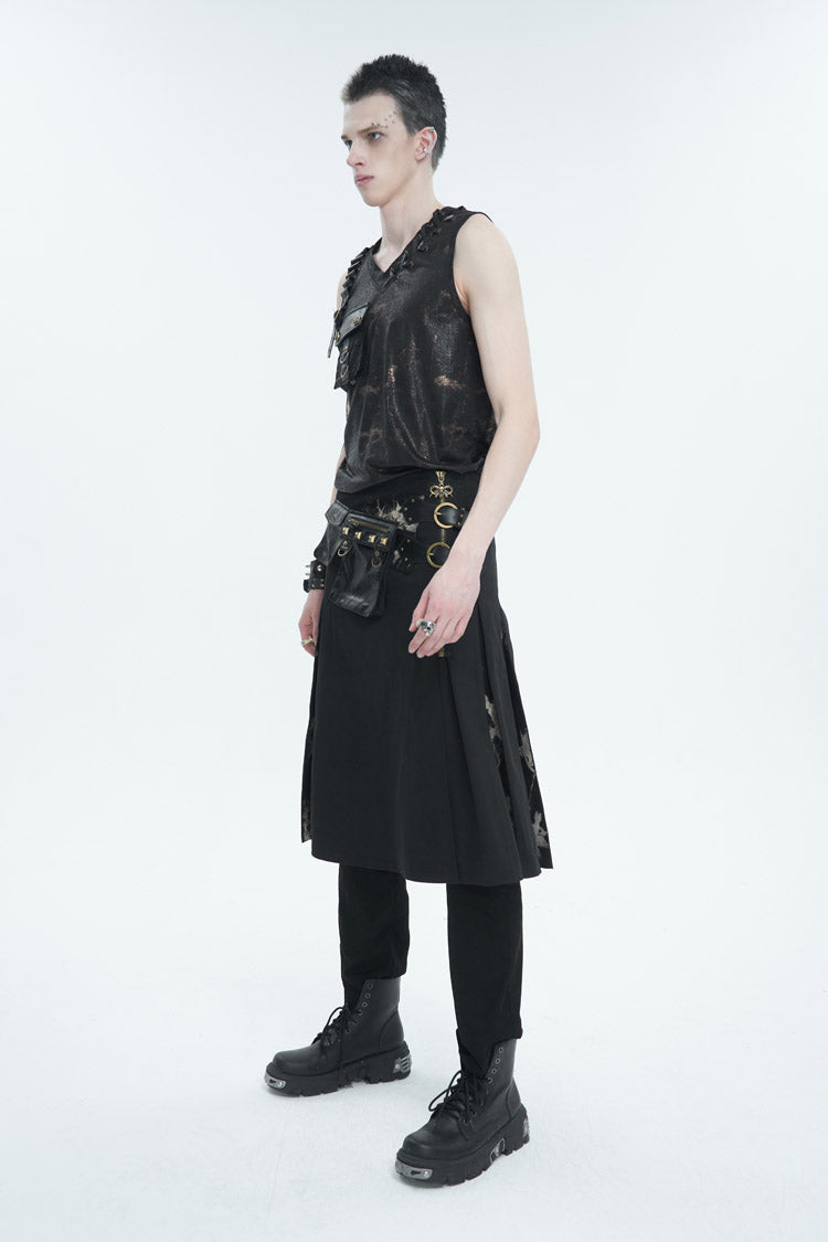 Patchwork Gothic Skirt with Waist Bag and Tie-Dye Details