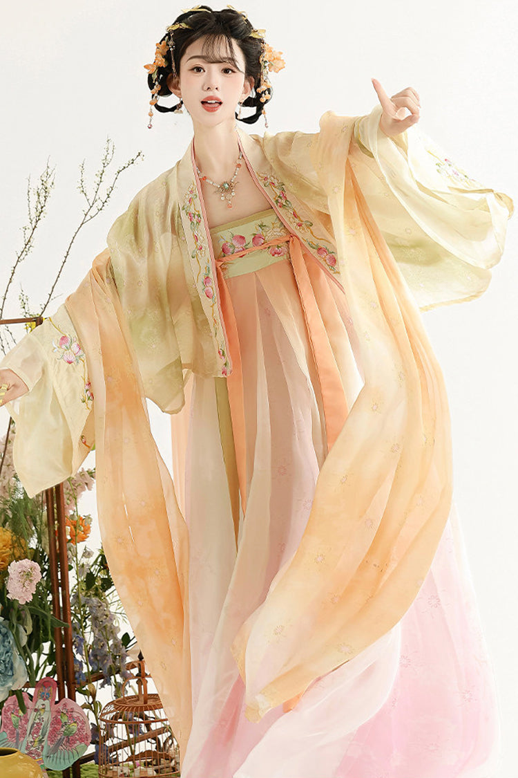Sweet Hanfu Dress Set with High Waist and Embroidery