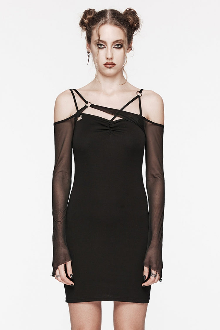 Jet Off-Shoulder Stitching Mesh Gothic Dress