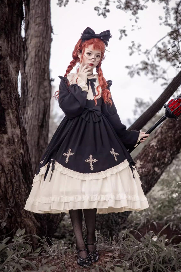 Doll Collar Cross Embroidery Gothic OP Dress