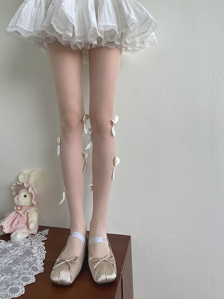 White Tights Bowknot Semi-sheer Lolita Details