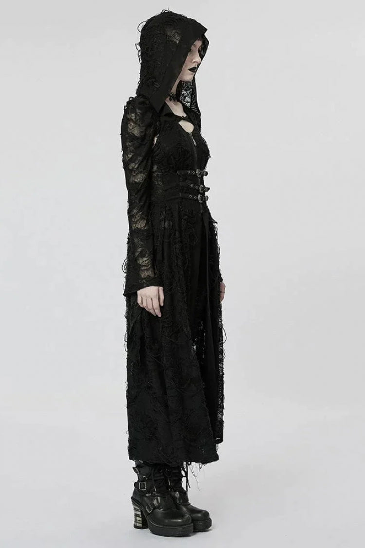 Ripped Knit Hooded Gothic Coat for Women