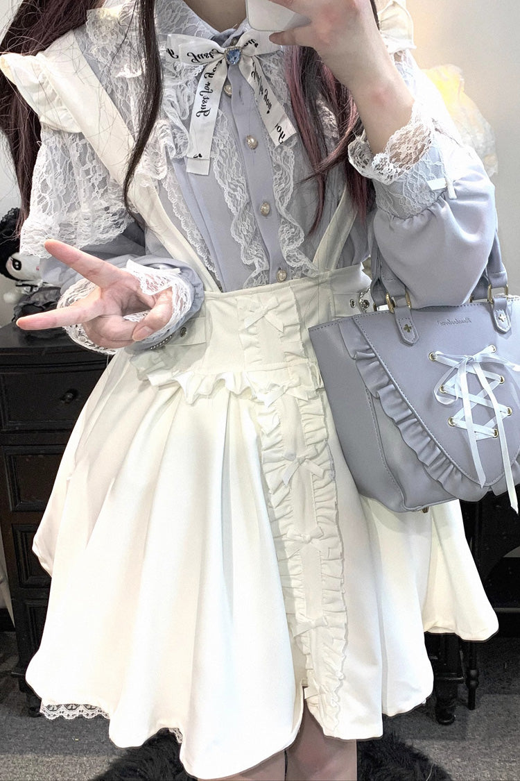 Dolls Only Ruffle Bow Lace Corset Sweet Jirai Kei Strap Dress in Four Colors
