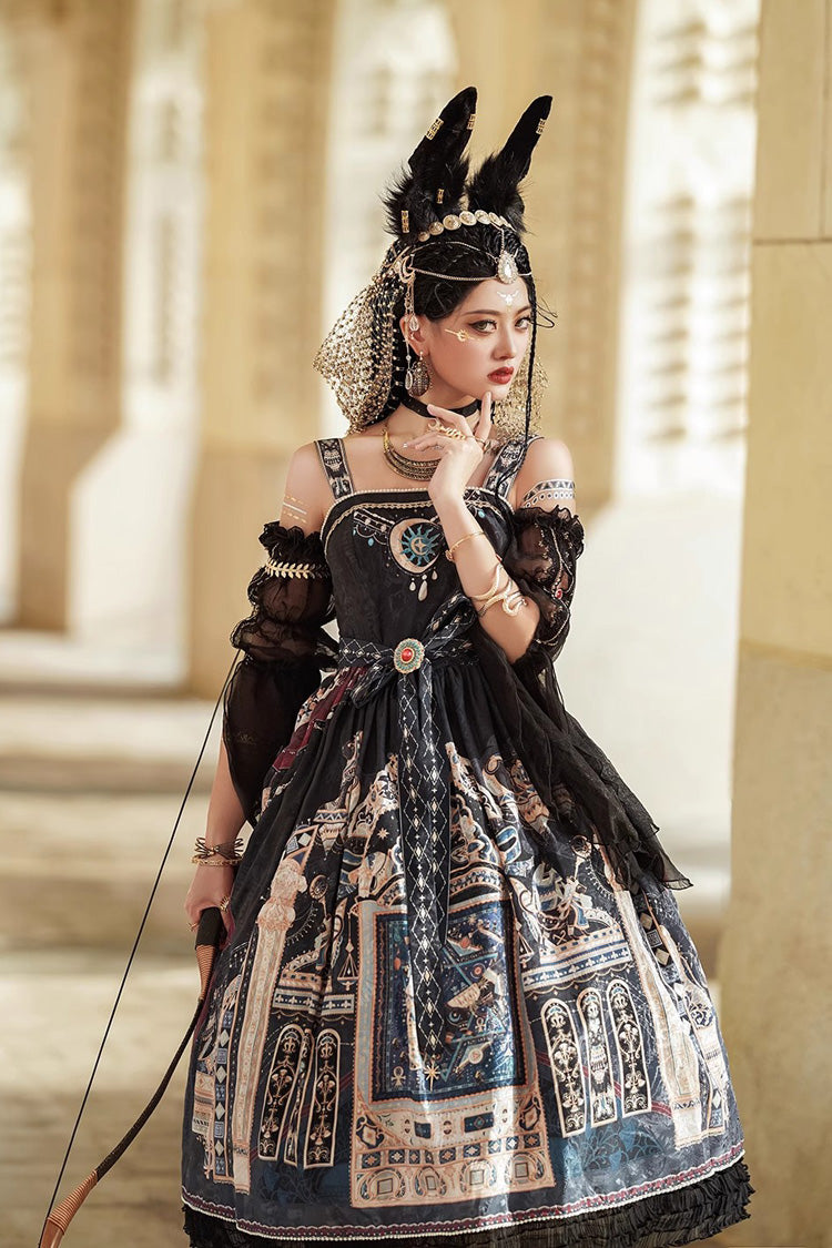Egyptian Style Print Ruffle Gothic Lolita Dress
