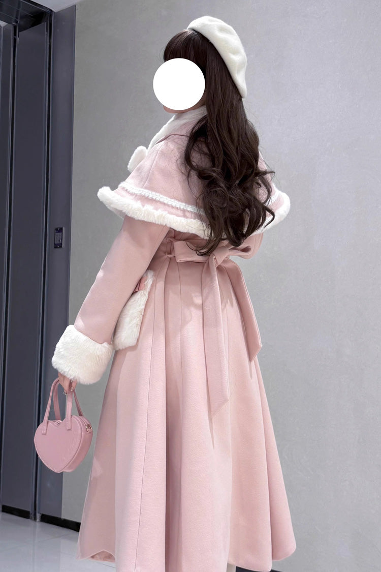 Detachable Cape Bowknot Elegant Princess Long Coat - Confession Poem