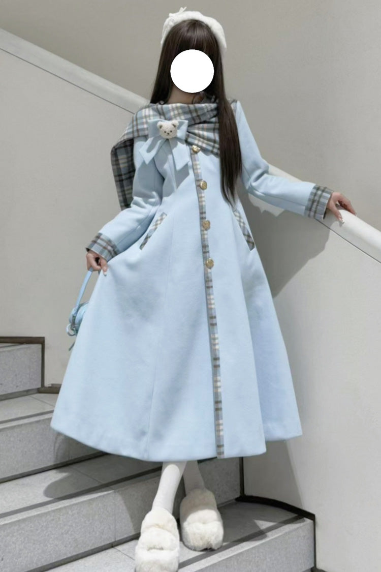 Single-Breasted Bow-Stitched Long-Sleeve Elegant Coat in 2 Colors - Cookie Mousse