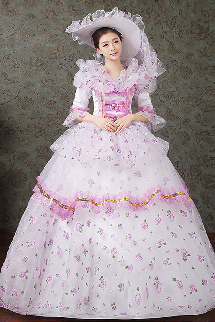 Victorian Lolita Dress with Diamond Buttons, Floral Embroidery, Multi-Layer
