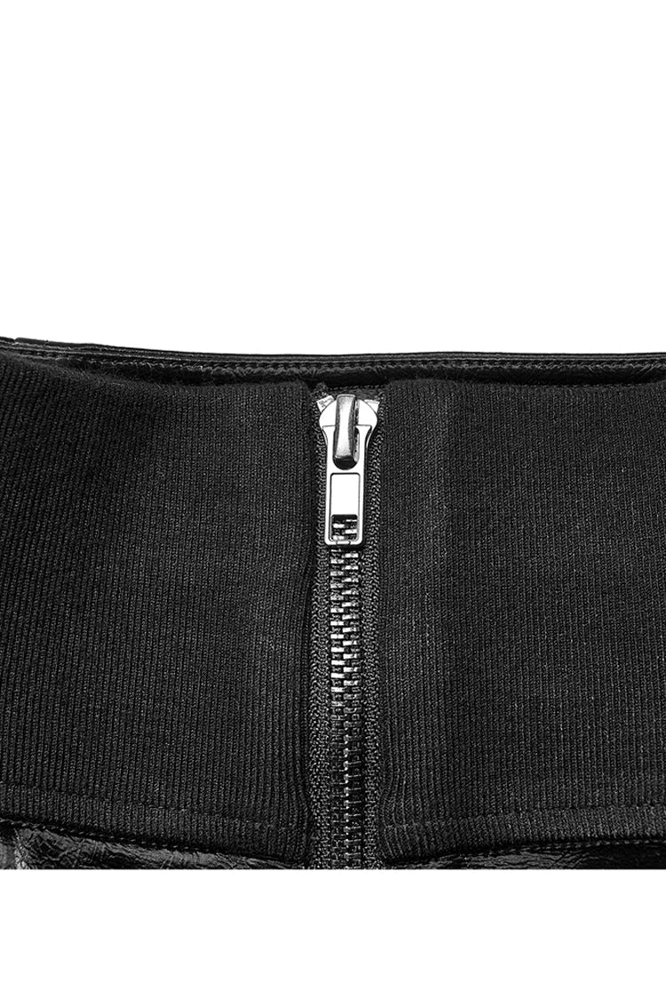 Gothic Glossy Leather Waist Seal Square Hem High Waist Skirt