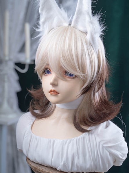 Brown 43CM Color White Short Ouji Length With Wig Air Bangs Ombre And Hair