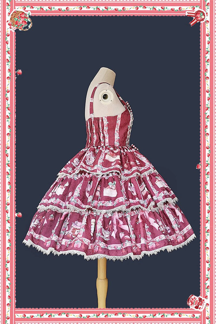 Strawberry Afternoon Tea Themed Sweet Lolita Tiered Dress with Ice Cream Print