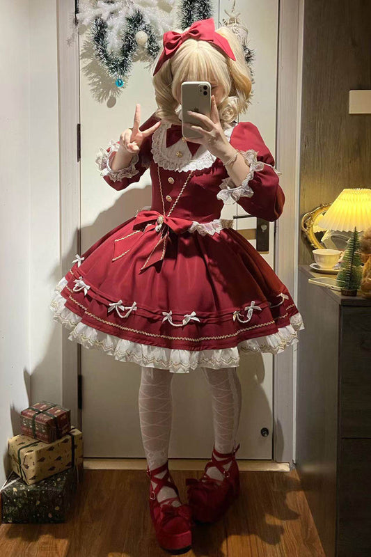 Long Sleeves Ruffled Bow Sweet Lolita Dress - Miss Flando of the New Year