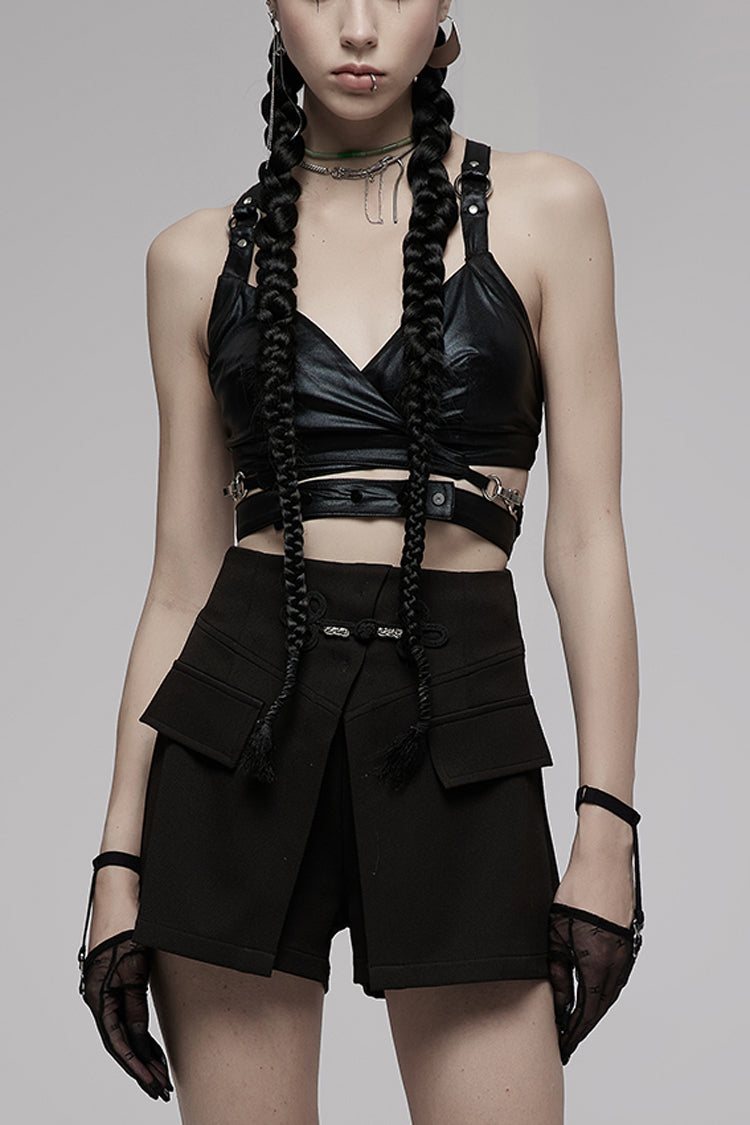 Carbon Ring Buckle Backless Punk Corset for Women