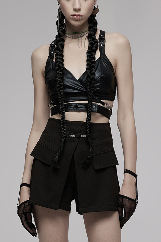 Carbon Ring Buckle Backless Punk Corset for Women