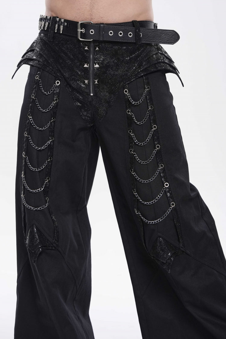 Noir Punk Trousers with Studs and Chain Details