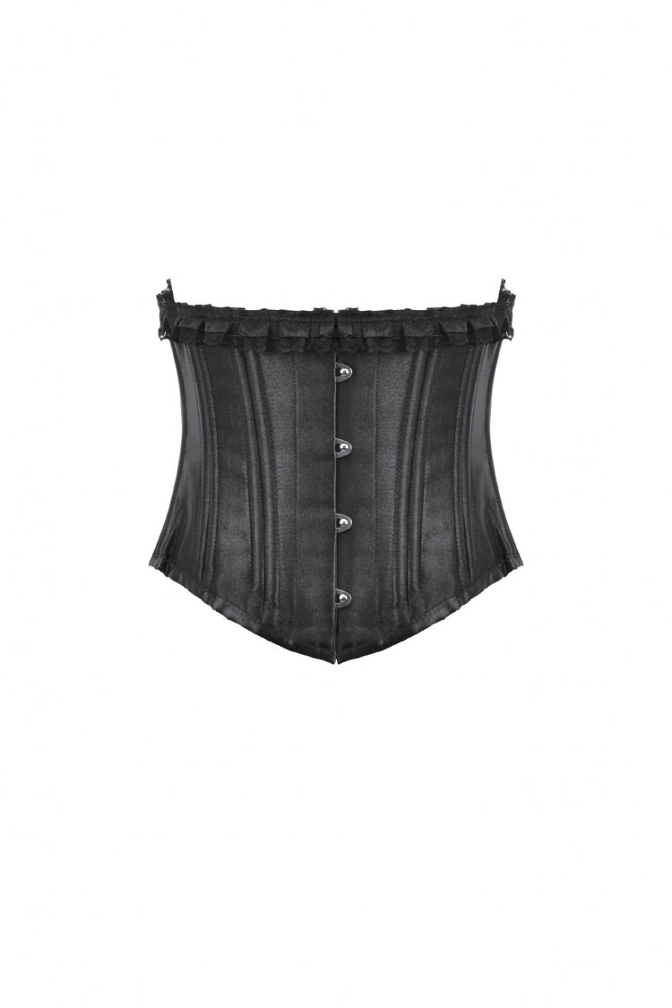 Matte Black Lace-Up Underbust Corset with Sheer Panels - Punk Style