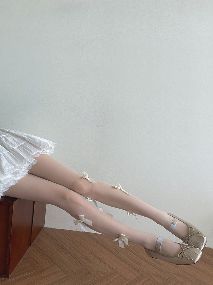 White Tights Bowknot Semi-sheer Lolita Details