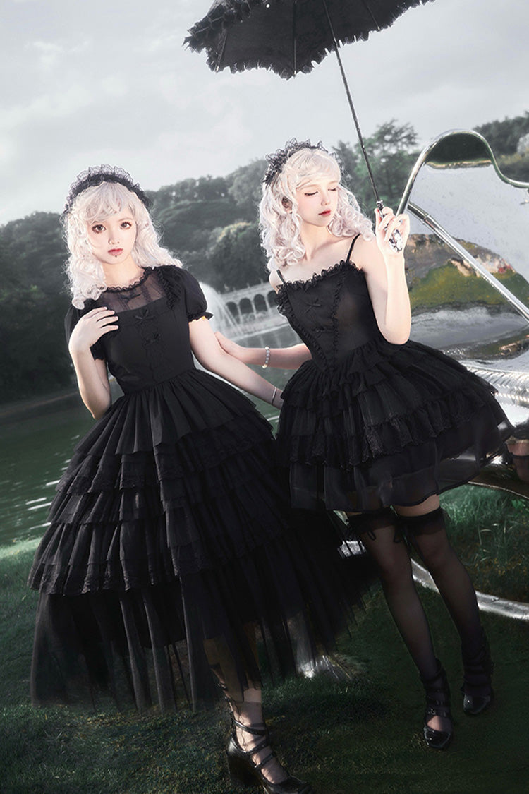 Layered Ruffle Gothic Lolita Dress with Twin Towers