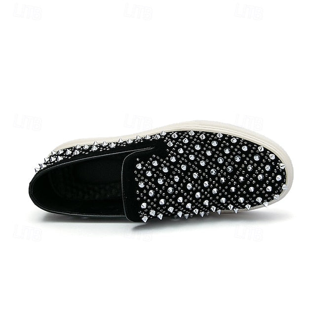 with Men's Detailing Elegant Shoes - Black Slip-On Pearl