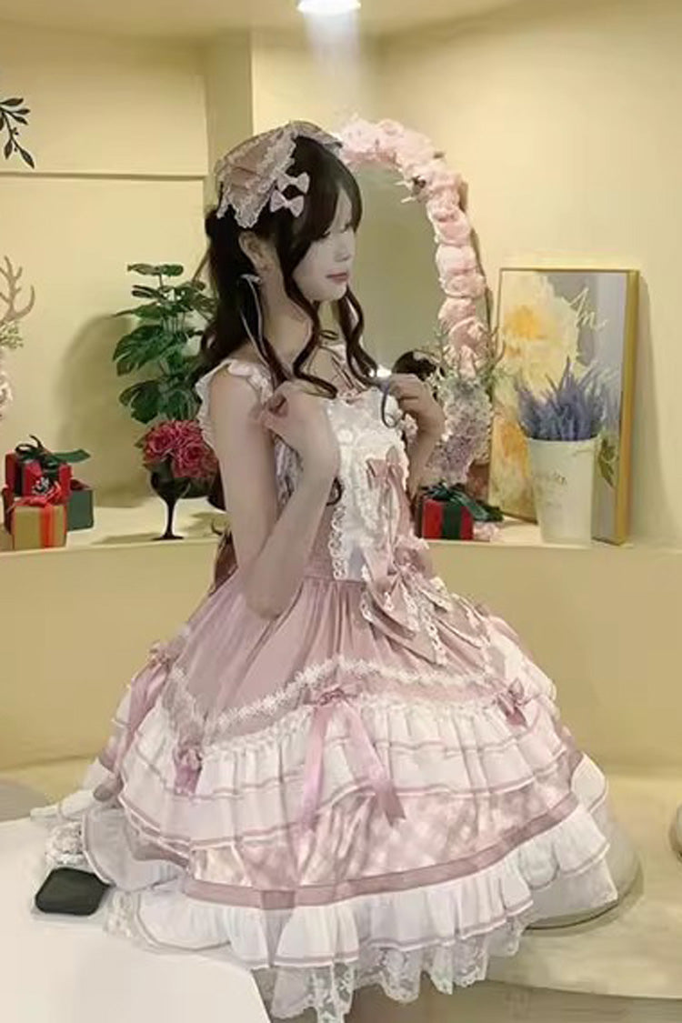 Heartbeat Floral Sleeveless Bow Lace Sweet Lolita Dress