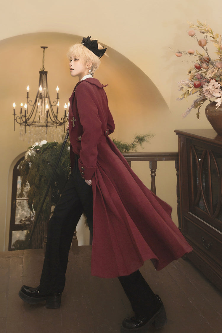 Crimson The Legend of Dracula Bat Collar Long Sleeve Prince Handsome Ouji Lolita Overcoat