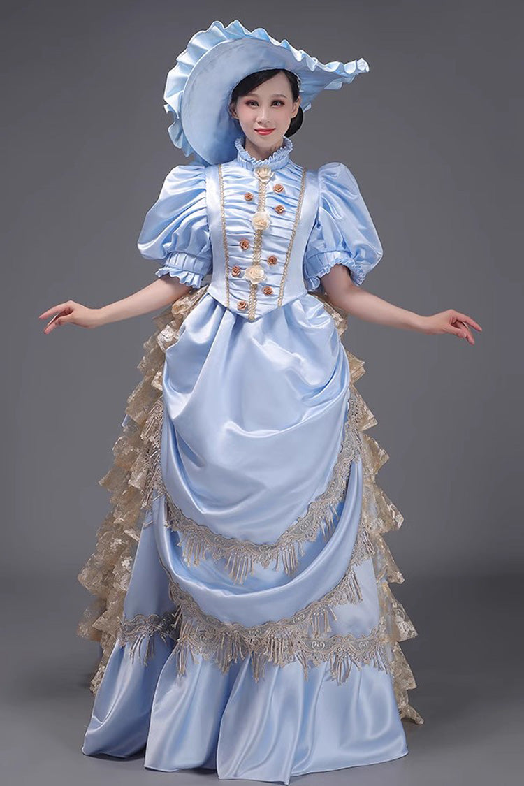 Ruffled Victorian Dress with Layered Textile - European