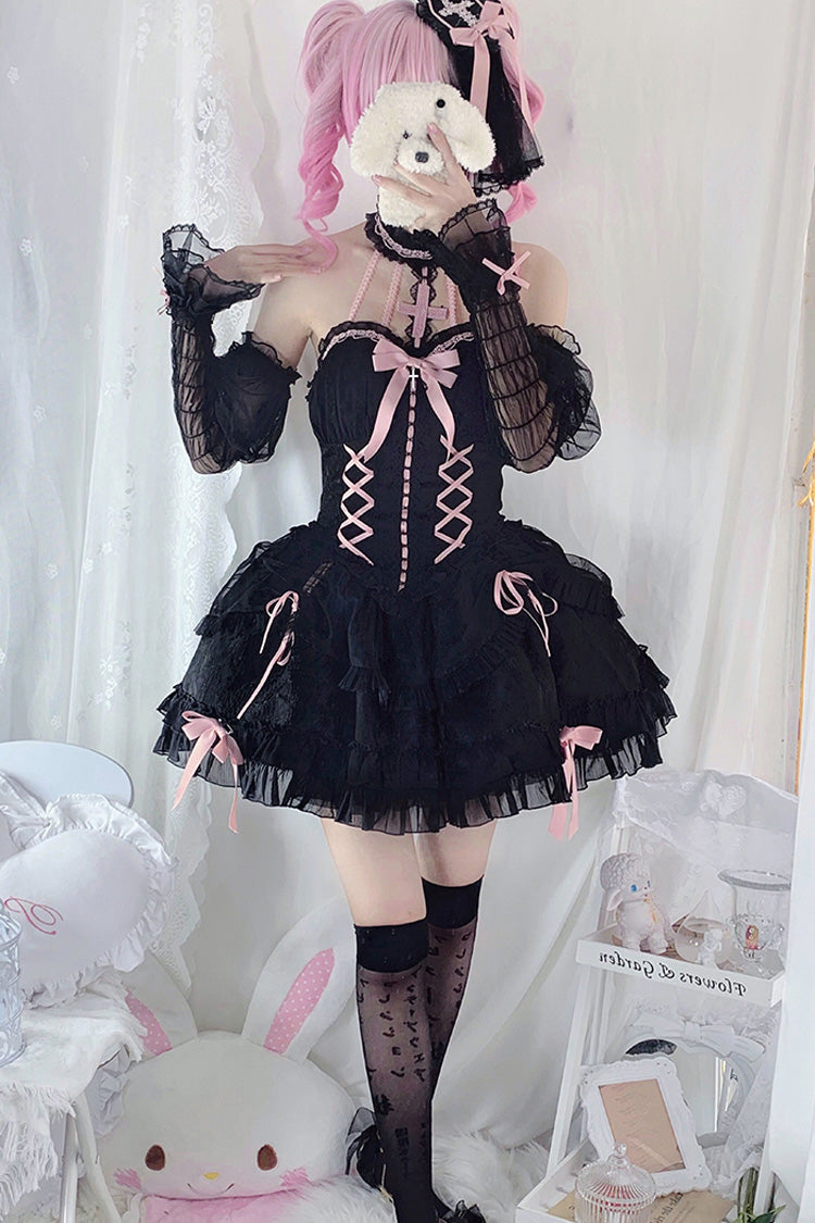 Tube Top Sleeveless Ruffle Bowknot Gothic Lolita Jsk Tiered Dress