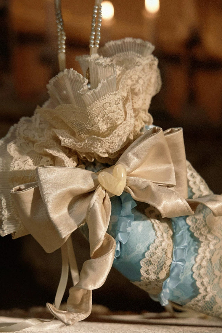 French Rococo Lolita Handbag with Bow and Lace - Cream Beige