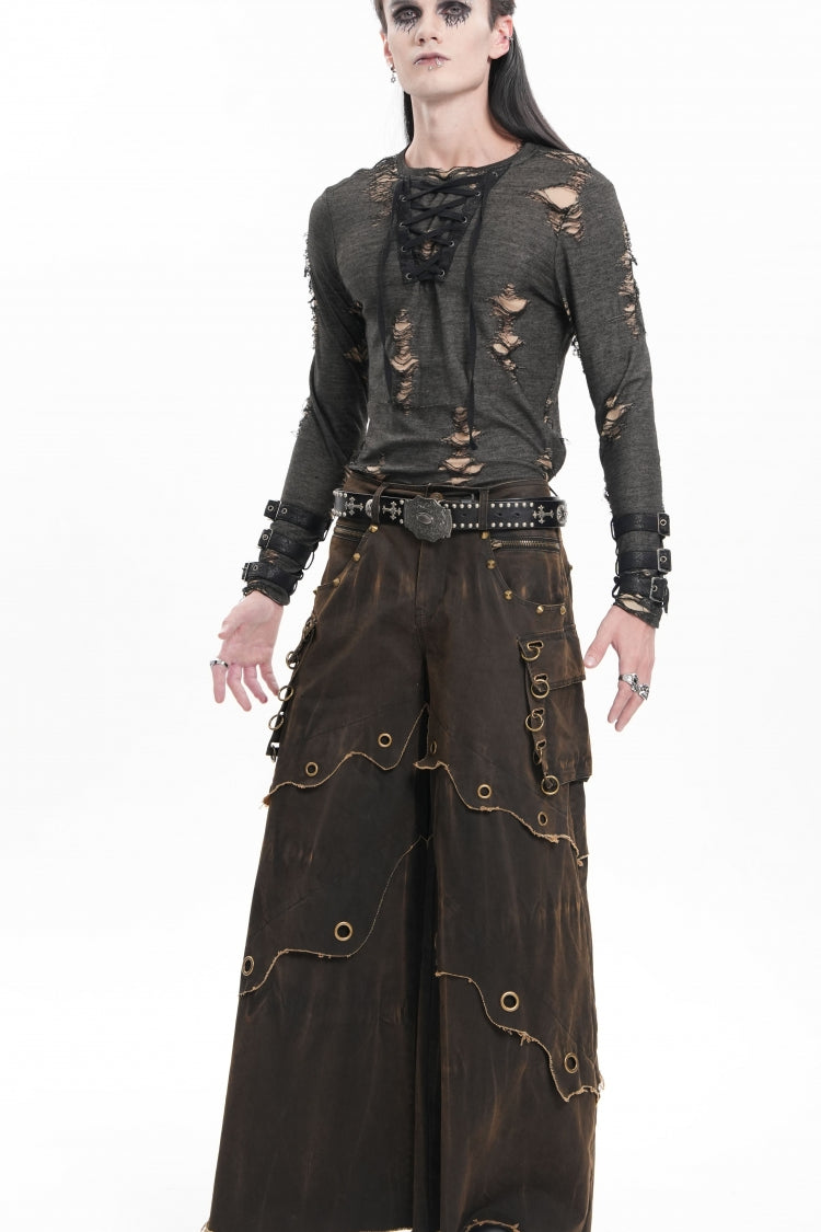 Men's Gothic Trousers with Eyelet Details and Pockets