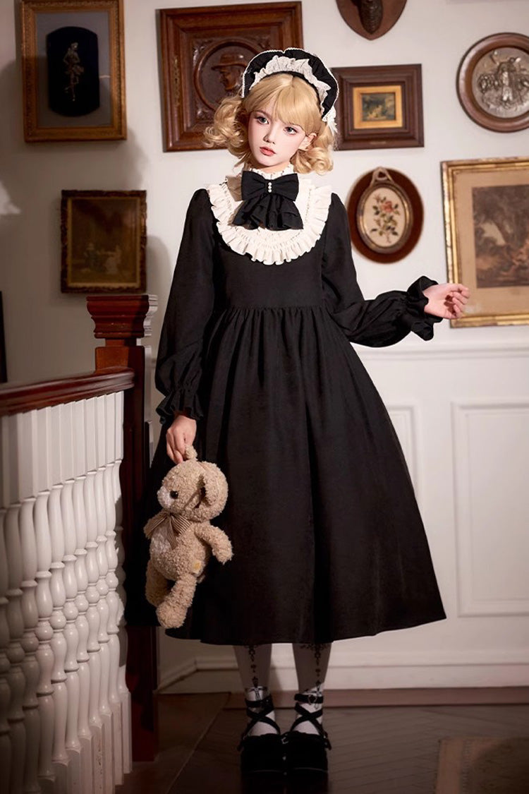Noir Long Sleeve Bow Lace Sweet Vintage Dress - Twilight Choir