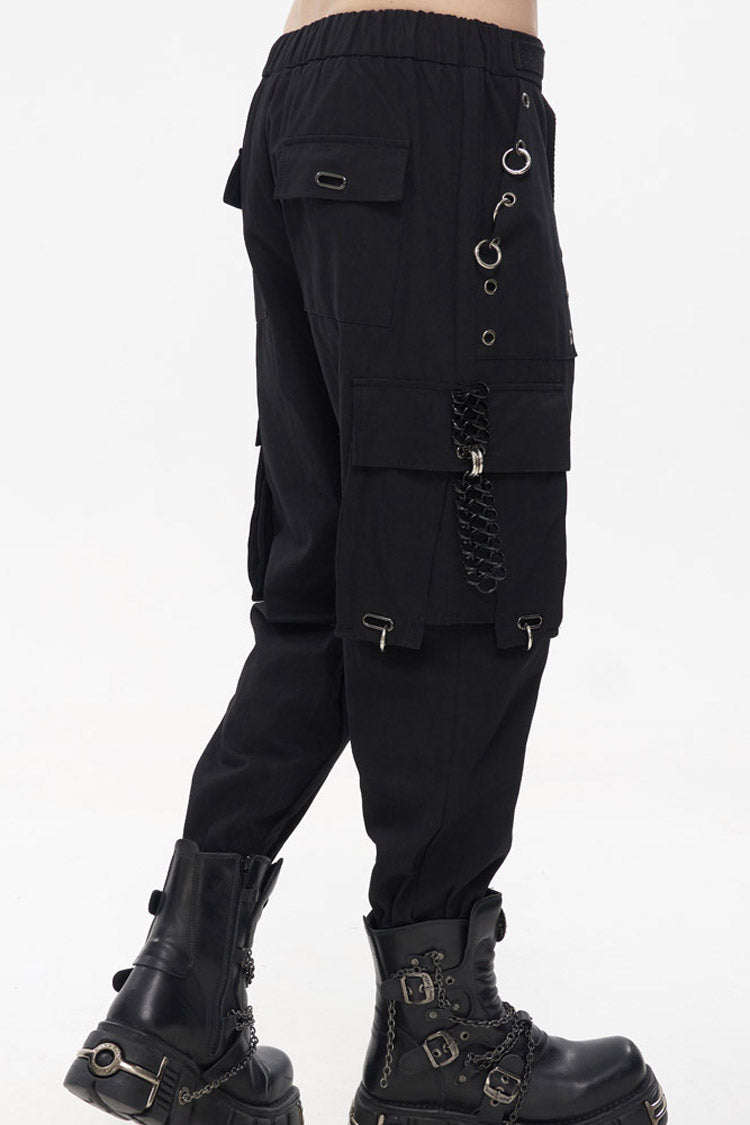 Multi-Pocket Chain-Adorned Cargo Pants for Men
