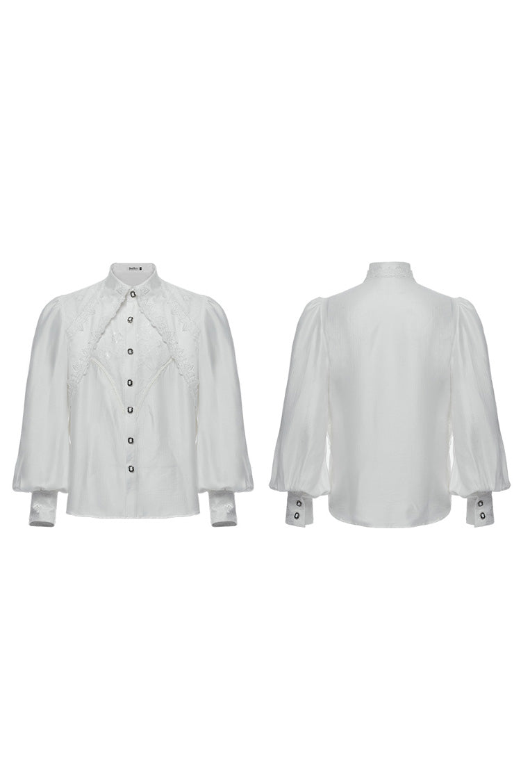 Ivory Gothic Lace Puff Sleeve Long Blouse for Men