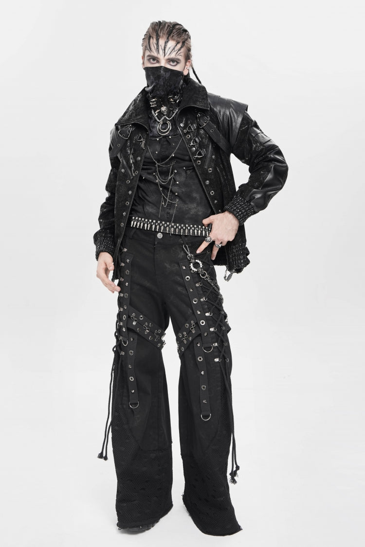 Noir Punk Baggy Pants with Mesh and Rips