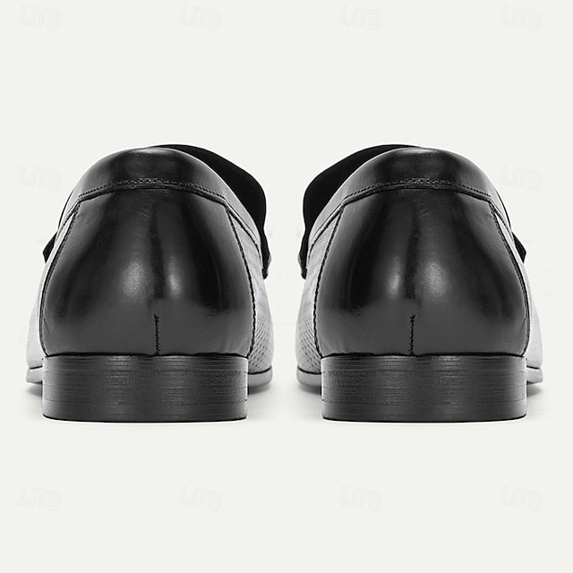 Premium Leather 100% – Black Textured Loafers Men's