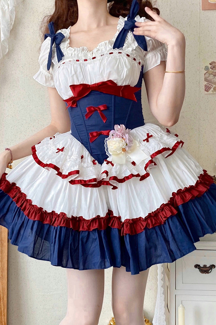 Red White Blue Fairy Tale Overture Triple-Layered Ruffle Bow Fishbone Ballet Dress