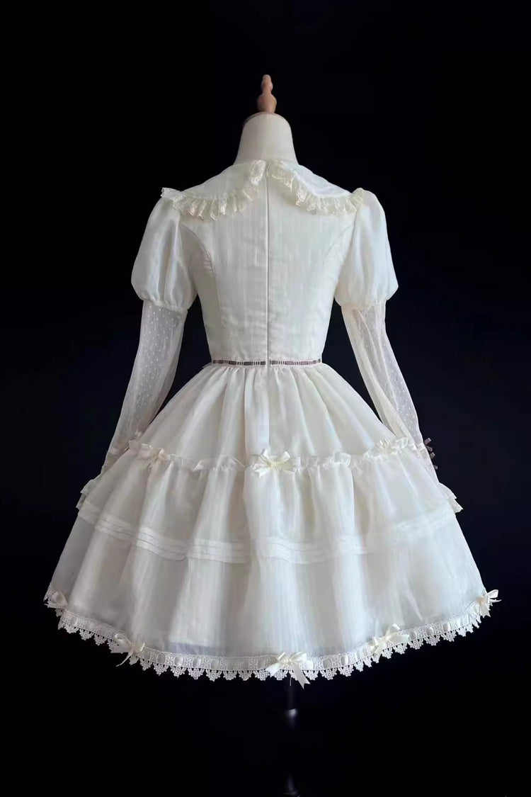 Ivory Sweet Princess Lolita Dress with Hollow Pattern and Long Sleeves