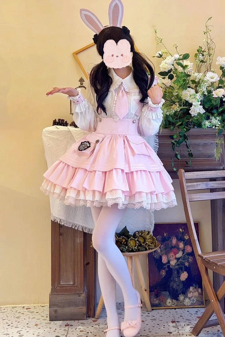 Officer Rabbit Sweet Lolita Multi-Layer Ruffle Strap Dress 4 Colors