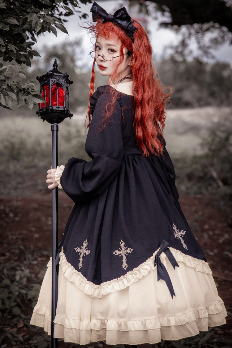Doll Collar Cross Embroidery Gothic OP Dress