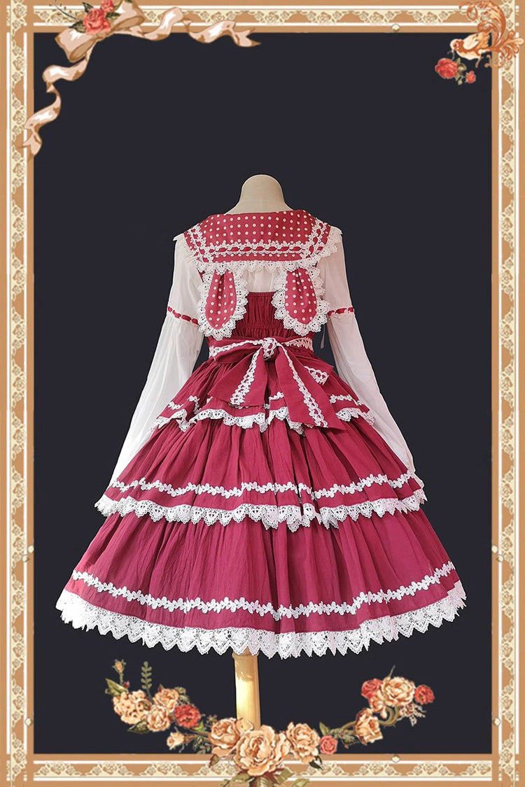 Red and White Three-Tiered Sweet Lolita Dress with Ribbon and Sleeveless