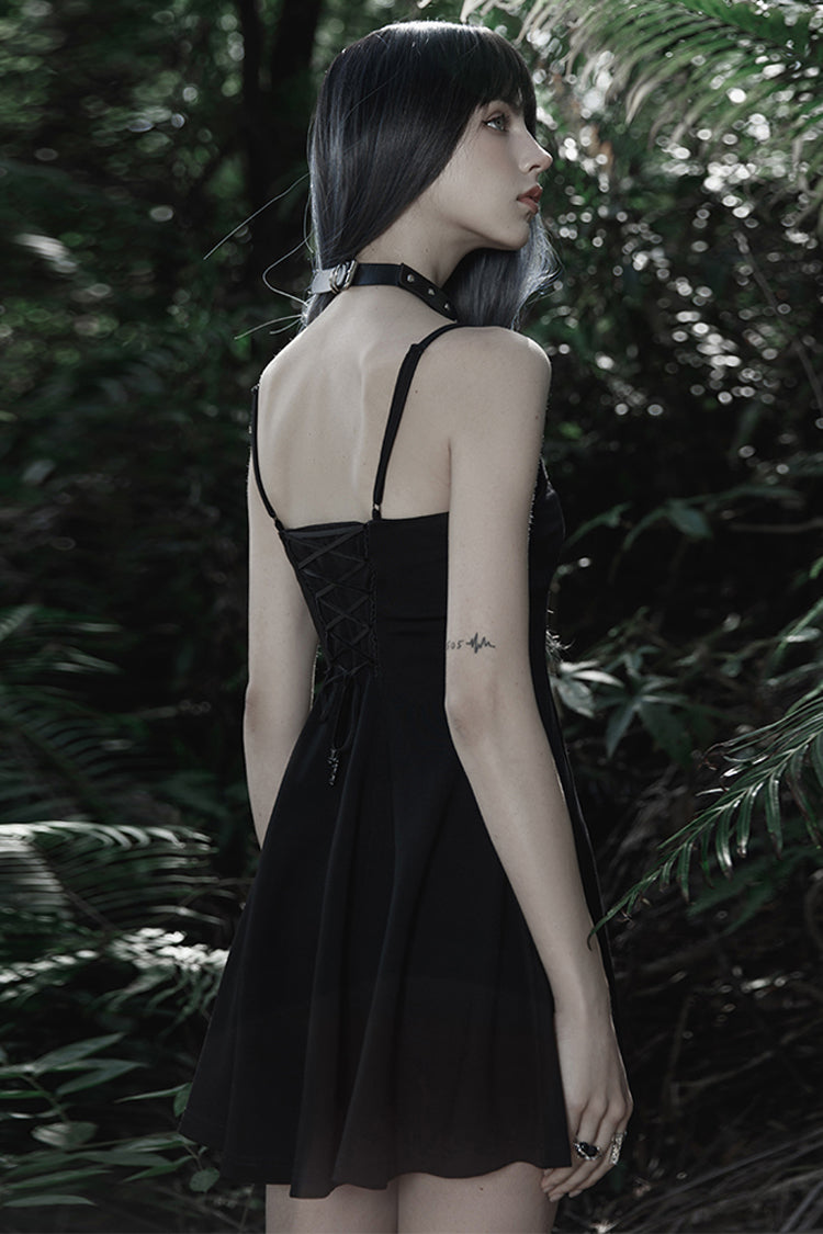 Gothic Suspender Dress with Fleece, Bat Embroidery and Sun Motif