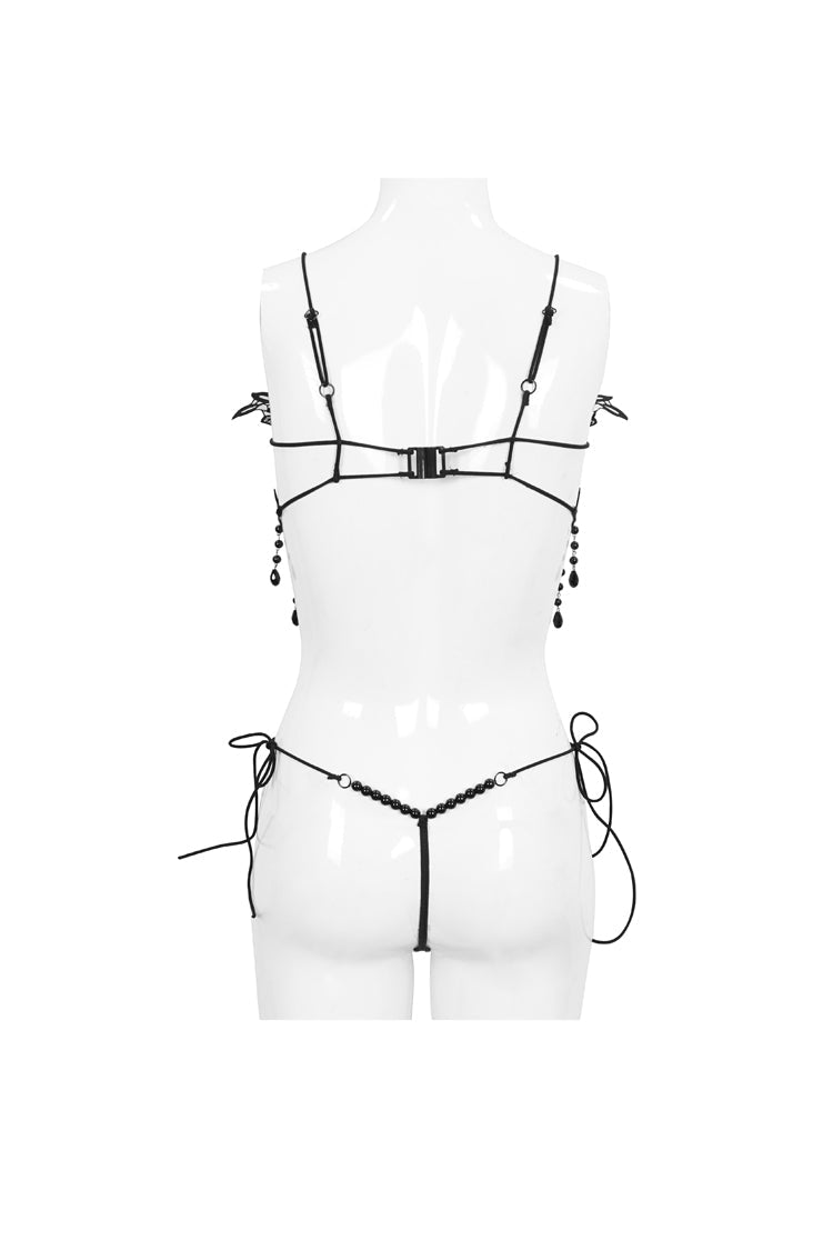 Pearl-Decorated Lace-Up Gothic Corset Set with 3D Lace